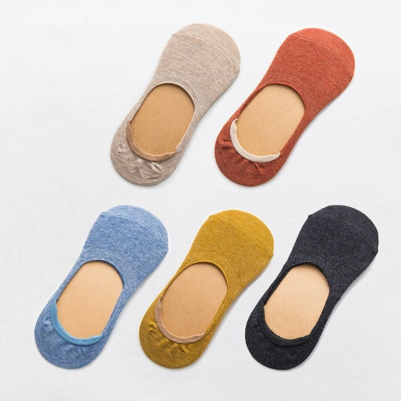 5 Pairs Spring Summer Women Socks Solid Color Fashion Wild Shallow Mouth Girls Female Invisible No Show Slipper Socks